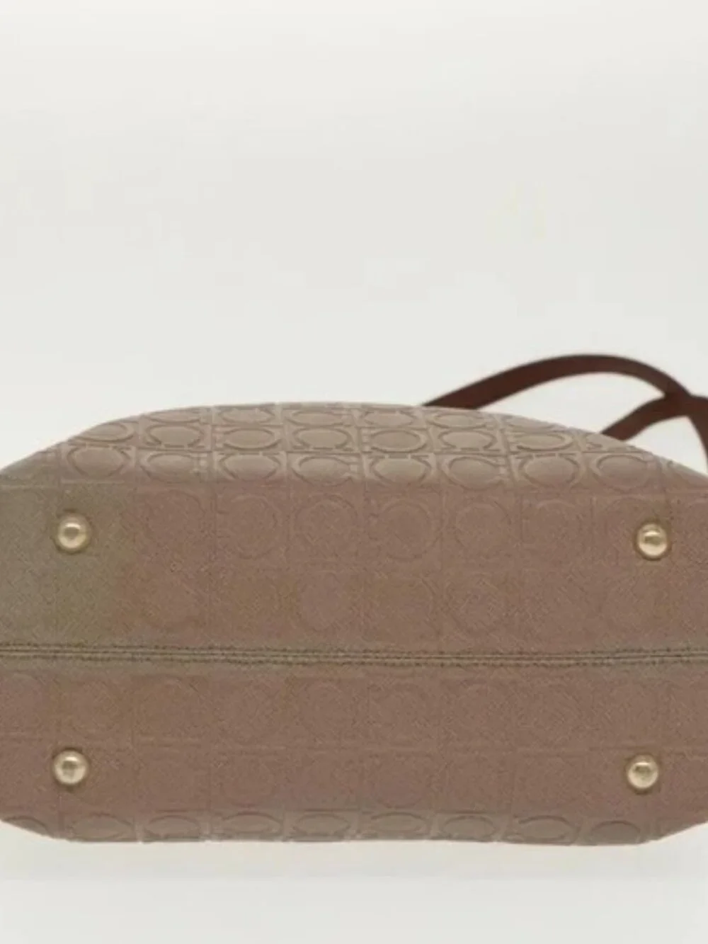 Salvatore Ferragamo Gancini Tote Bag PVCCanvas Brown Gold Auth bs19508